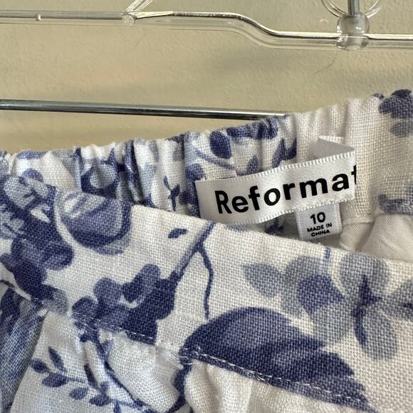Reformation Teya Linen Two Piece Lupine Size 10 Skirt Crop Top Floral White Blue - Picture 11 of 16